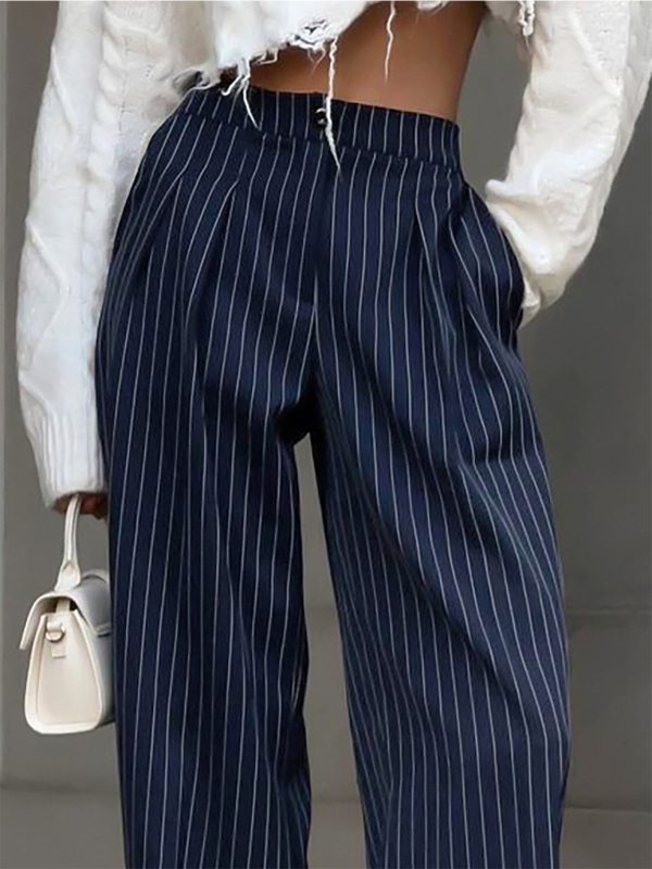 Pinstripe Pleated Wide-Leg Pants - Image 2