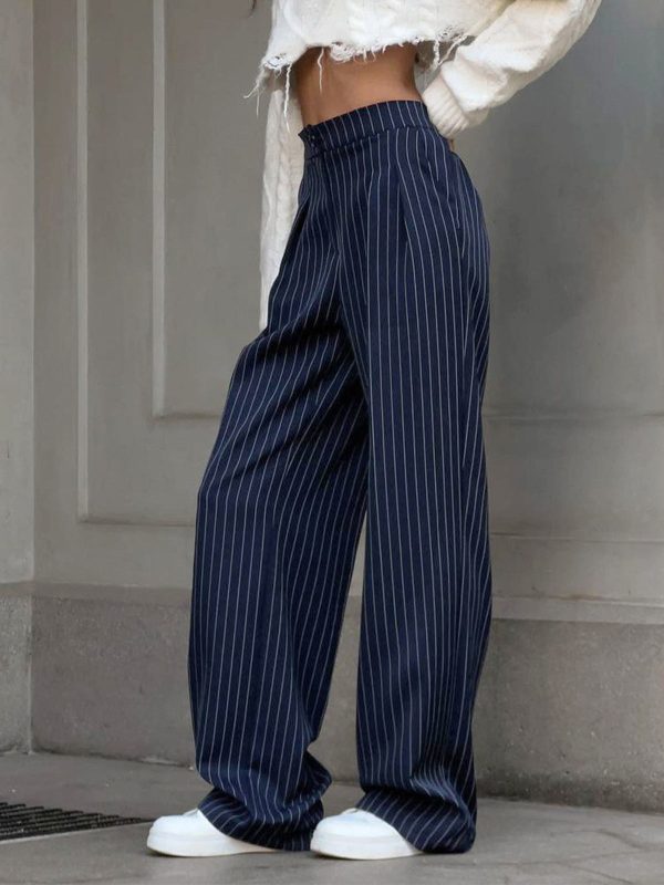 Pinstripe Pleated Wide-Leg Pants - Image 3