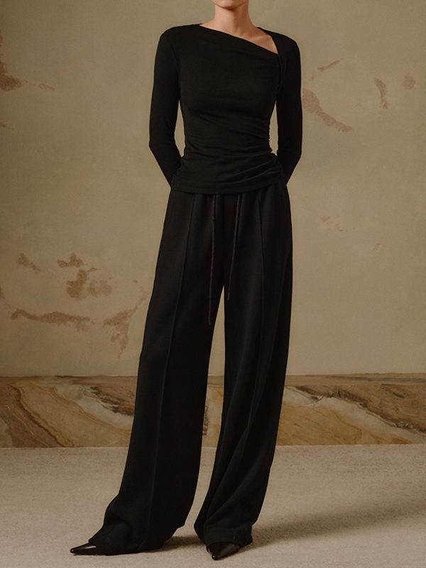 Ribbed Knit Long Sleeve Asymmetric Shirt - Image 3