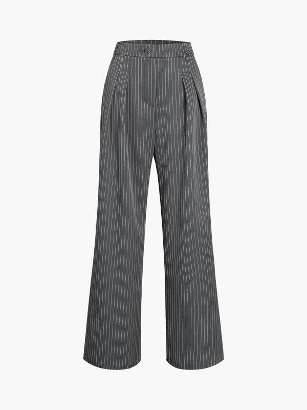 Pinstripe Pleated Wide-Leg Pants - Image 8