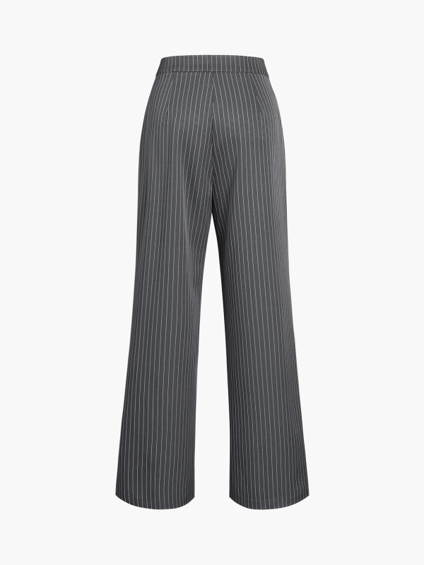 Pinstripe Pleated Wide-Leg Pants - Image 9
