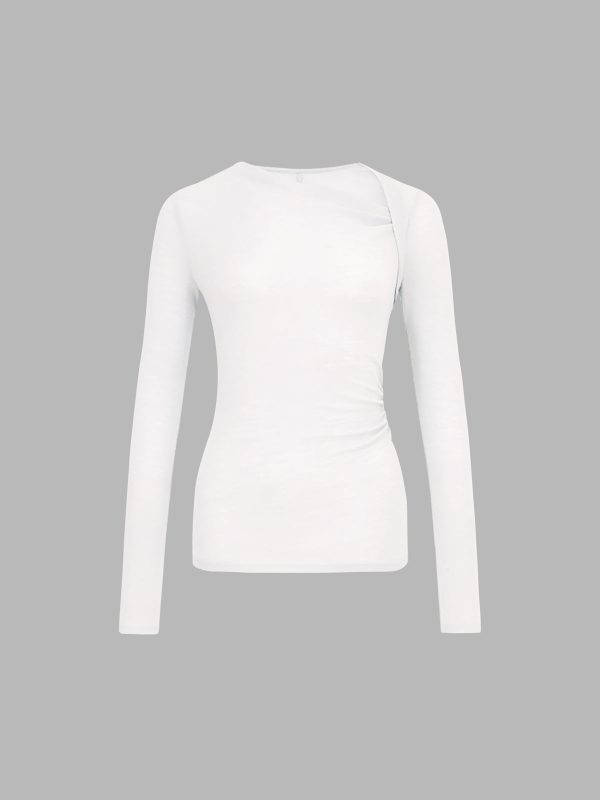 Ribbed Knit Long Sleeve Asymmetric Shirt - Image 10