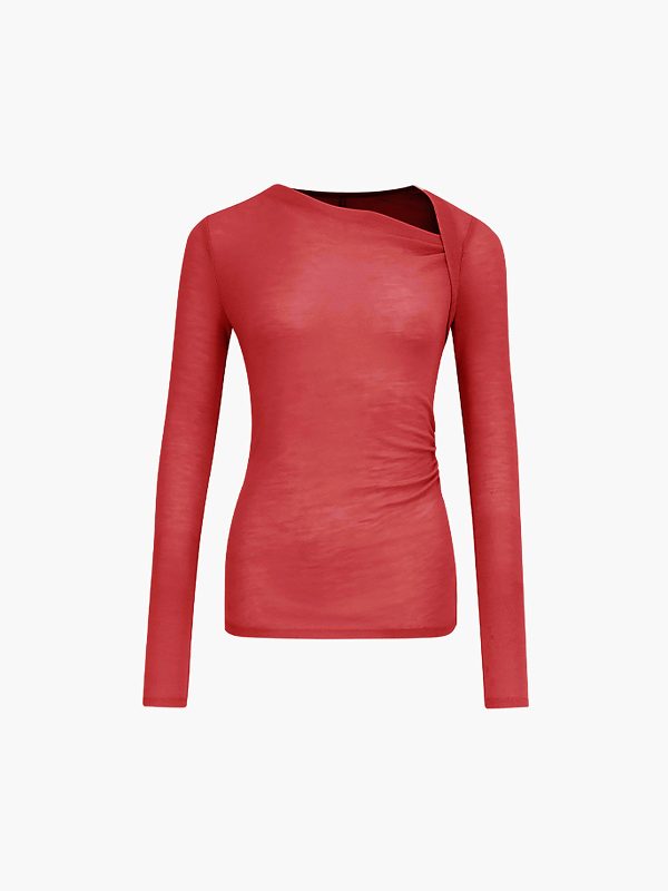Ribbed Knit Long Sleeve Asymmetric Shirt - Image 11