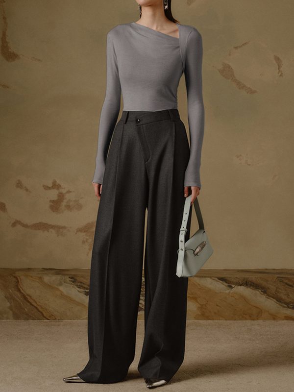Ribbed Knit Long Sleeve Asymmetric Shirt - Image 9