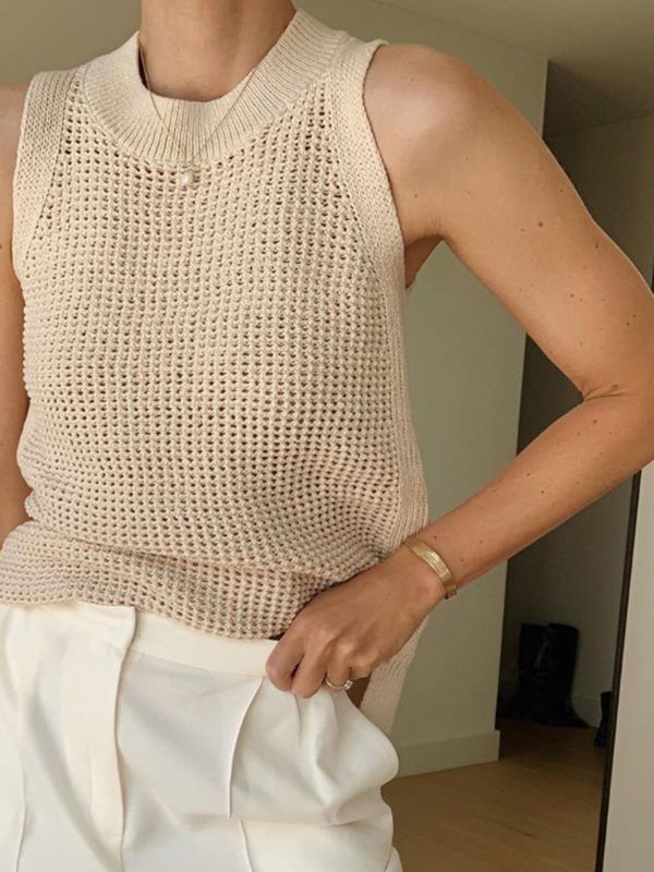 Knit Hollow Solid Tank Top - Image 2