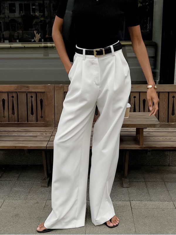 Solid Wide Leg Pants Without Belt - Image 2