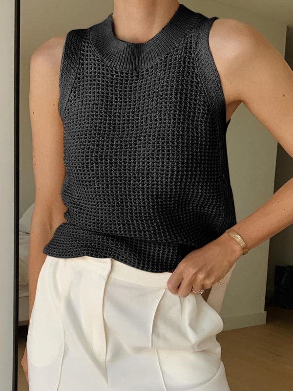 Knit Hollow Solid Tank Top - Image 6