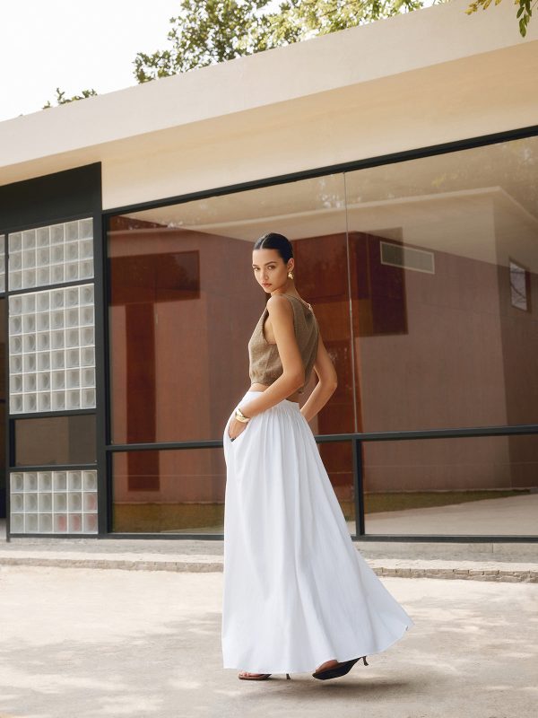 Linen Pleated Maxi Skirt - Image 3
