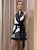 Print Halter Belted Short Dress