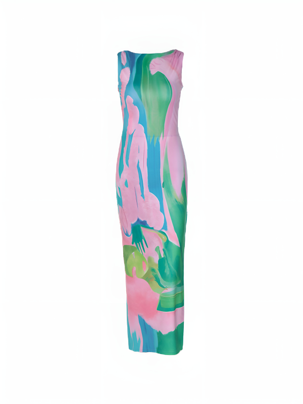 Monet Garden Print Sleeveless Long Dress - Image 4