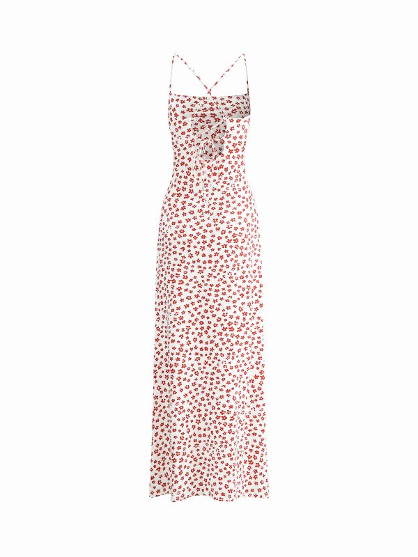 Strappy Floral Print Crisscross Flowy Long Sundress - Image 3