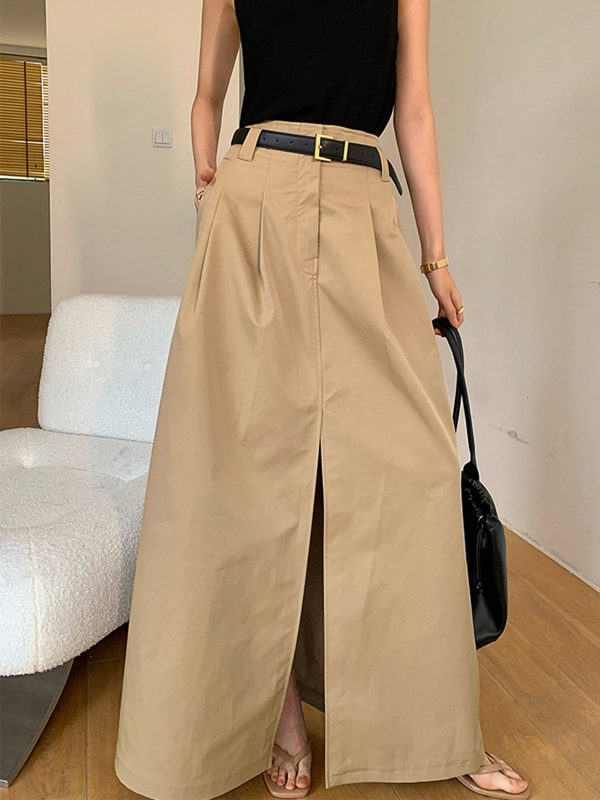 Oversized Cotton Split Maxi Skirt Without Belt - Image 2