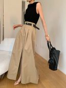 Oversized Cotton Split Maxi Skirt Without Belt