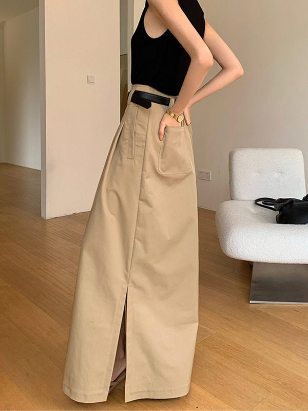 Oversized Cotton Split Maxi Skirt Without Belt - Image 3