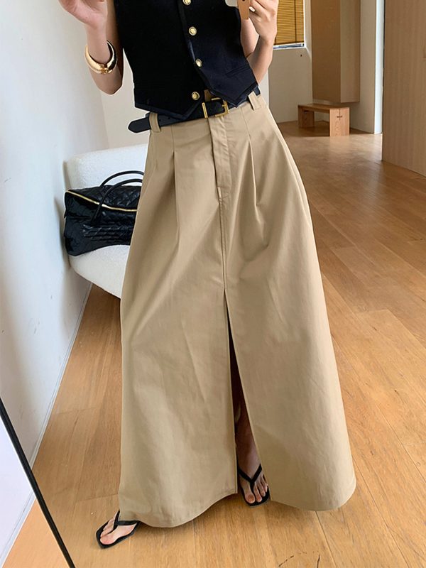 Oversized Cotton Split Maxi Skirt Without Belt - Image 5