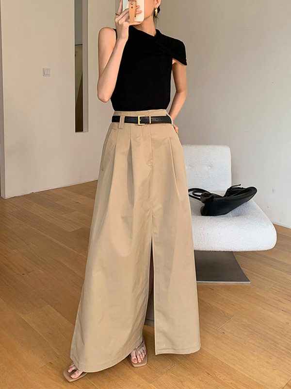 Oversized Cotton Split Maxi Skirt Without Belt - Image 4