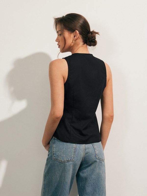 Linen Blends Button Up Tank Top - Image 4