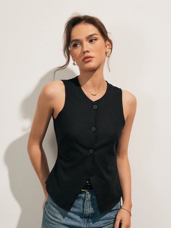 Linen Blends Button Up Tank Top - Image 3