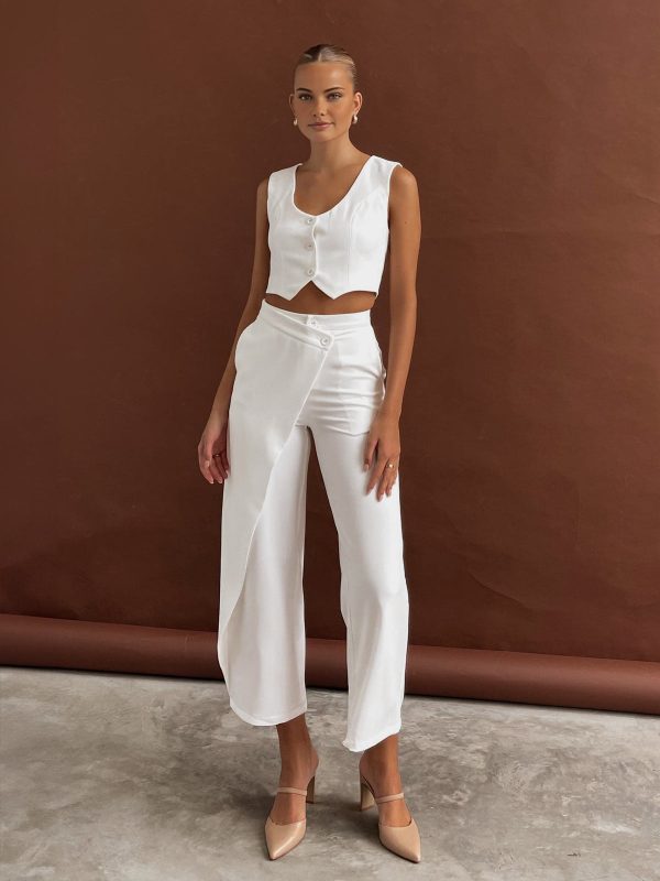 Solid  Asymmetrical Straight Leg Pants Set - Image 4