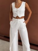 Solid  Asymmetrical Straight Leg Pants Set
