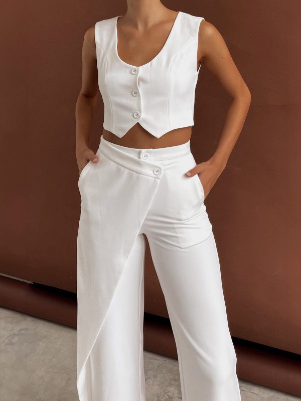 Solid  Asymmetrical Straight Leg Pants Set - Image 5