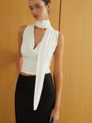 Solid Twist Front Sleeveless T-Shirt