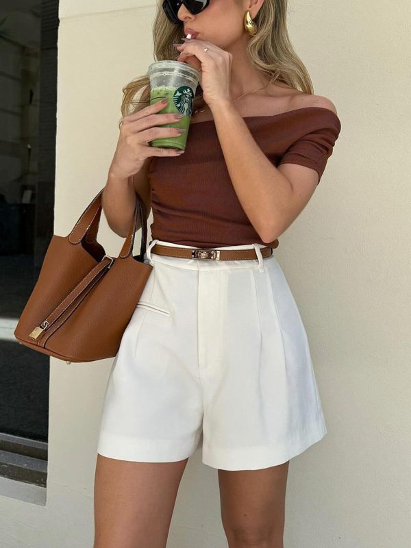 Semi-Sheer Mid-Waist Shorts Without Belt - Image 5