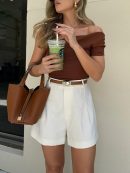 Semi-Sheer Mid-Waist Shorts Without Belt