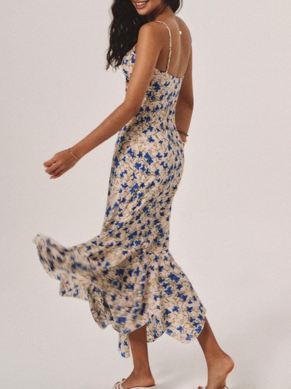 Floral Print Knotted Irregular Hem Long Dress - Image 2