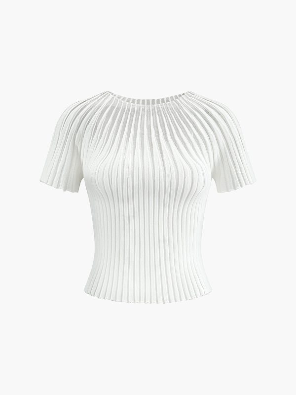 Plain Short Sleeve Knit Top - Image 11