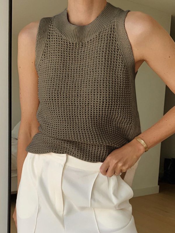 Knit Hollow Solid Tank Top - Image 7