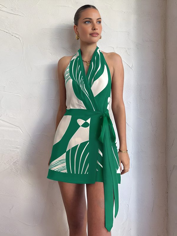 Print Halter Belted Short Dress - Image 6