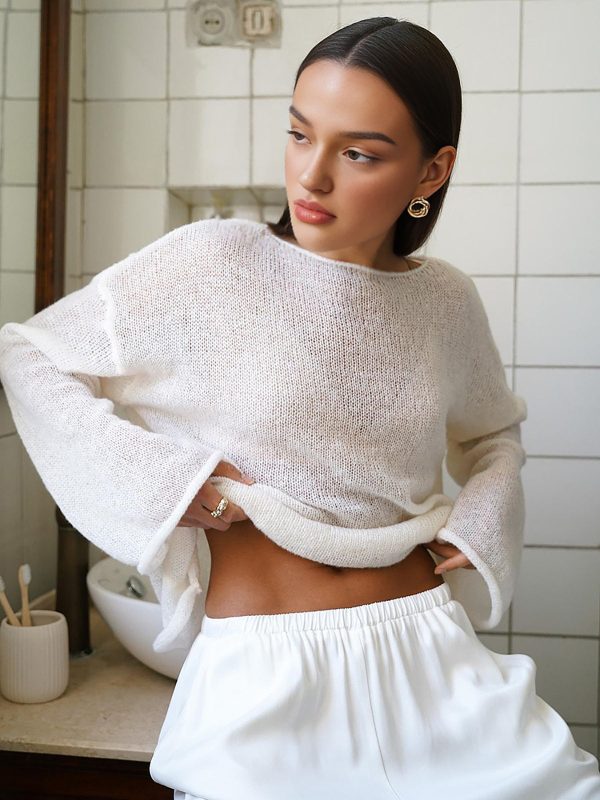 Hollow Draped Snug Knit Top - Image 2