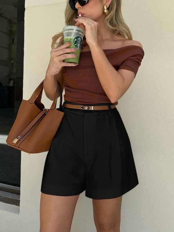 Semi-Sheer Mid-Waist Shorts Without Belt - Image 7