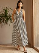 Stripe Backless Pockets Dress