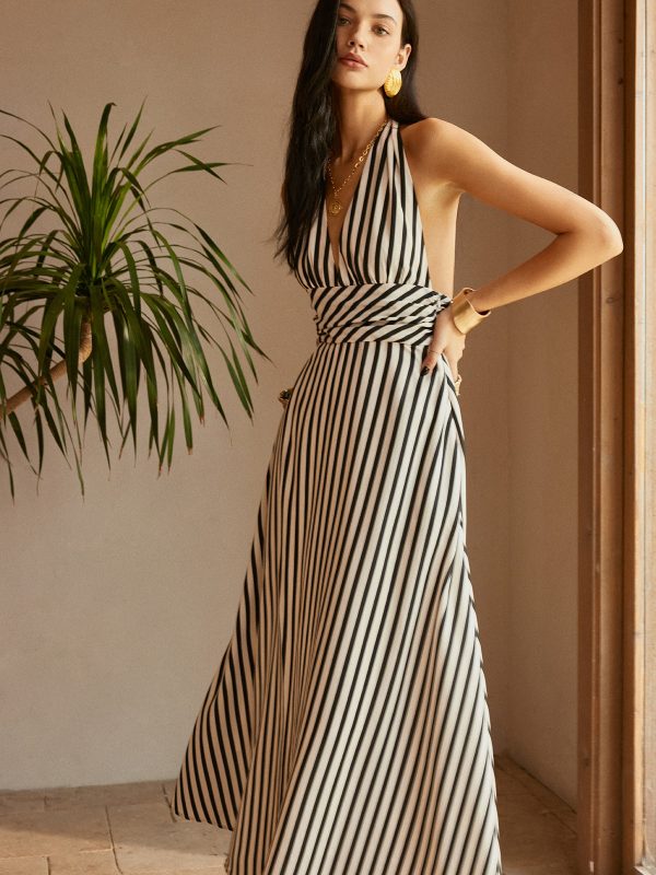 Stripe Backless Pockets Dress - Image 3