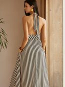 Stripe Backless Pockets Dress