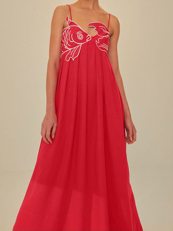 Embroidered Fish Semi-Sheer Cami Dress - Image 2