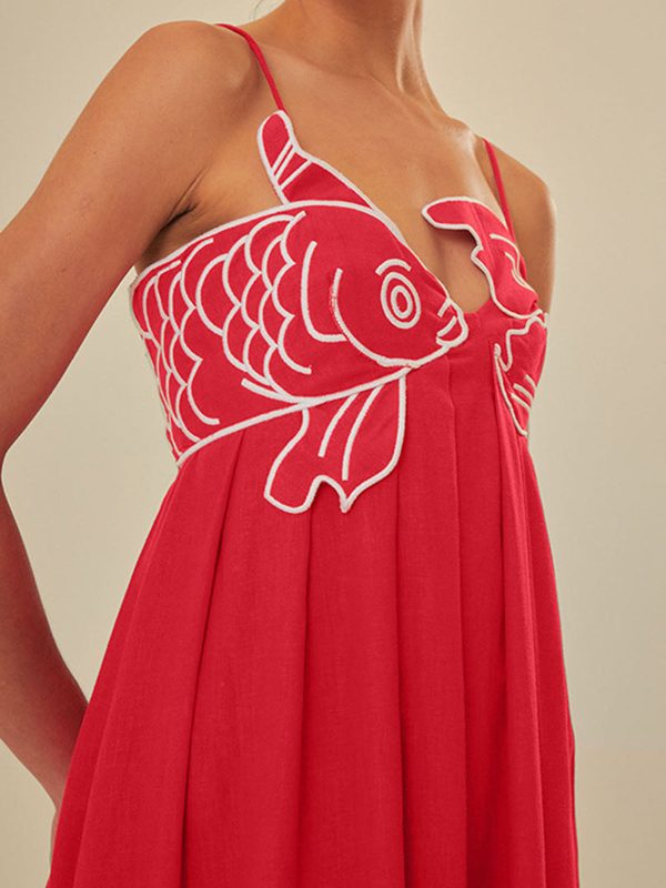 Embroidered Fish Semi-Sheer Cami Dress - Image 3