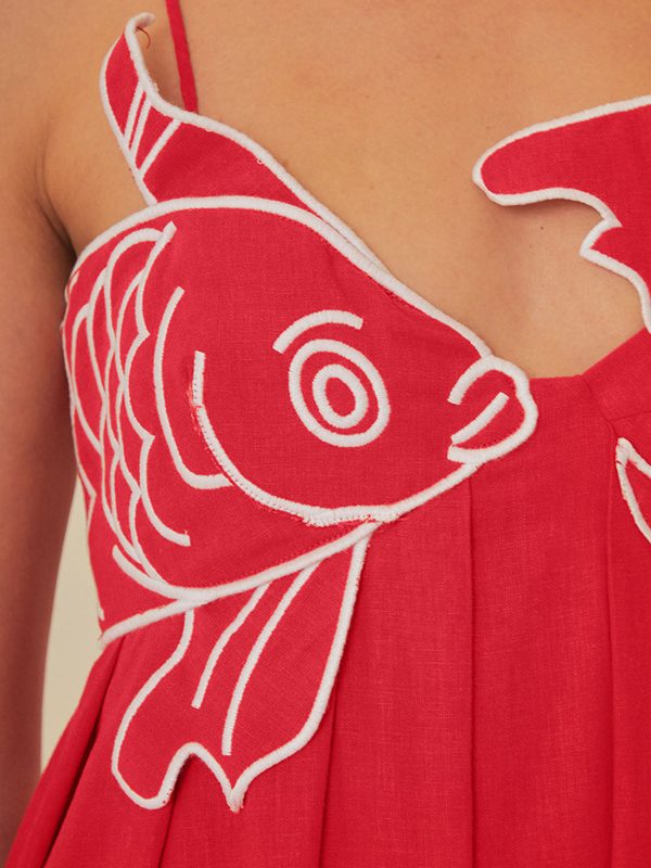 Embroidered Fish Semi-Sheer Cami Dress - Image 5