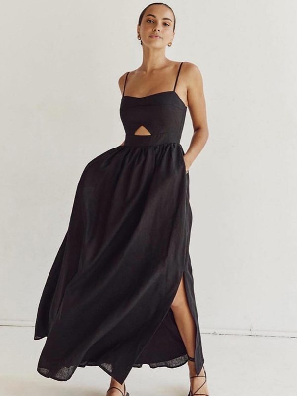 Cotton Sleeveless Pockets Cutout Long Dress - Image 4