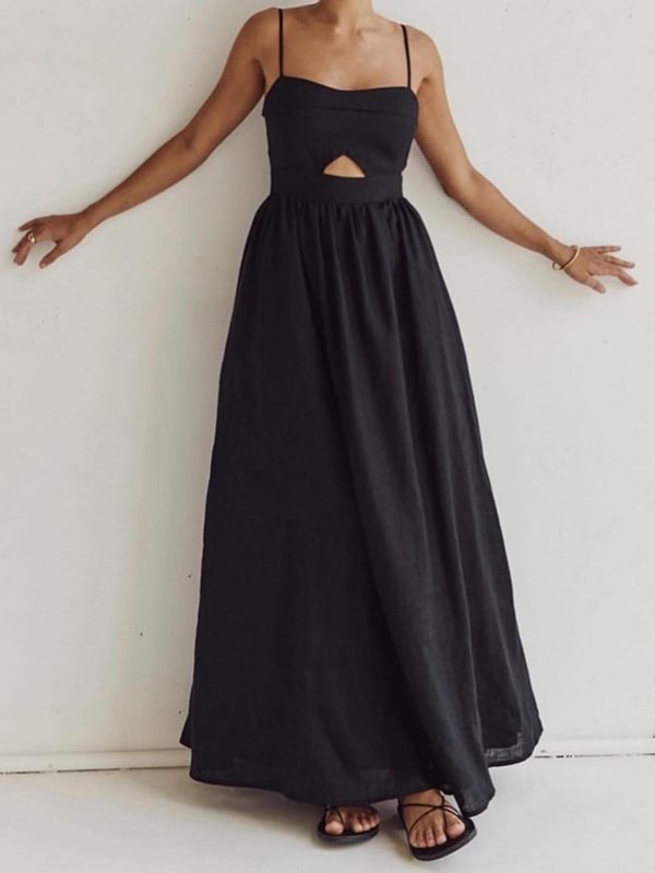 Cotton Sleeveless Pockets Cutout Long Dress - Image 5