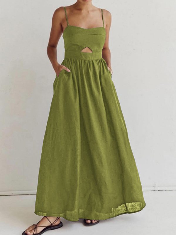 Cotton Sleeveless Pockets Cutout Long Dress - Image 6