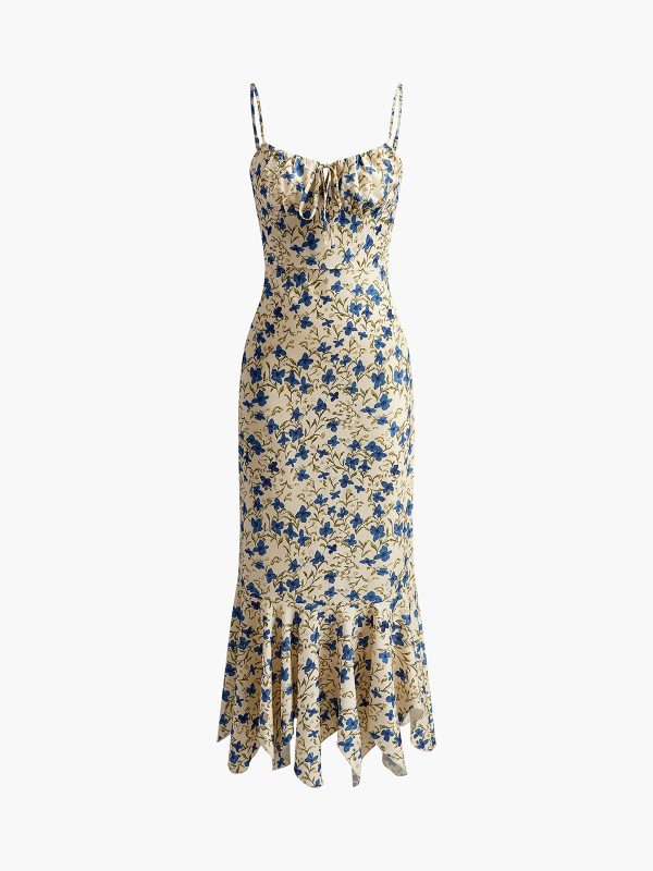 Floral Print Knotted Irregular Hem Long Dress - Image 6