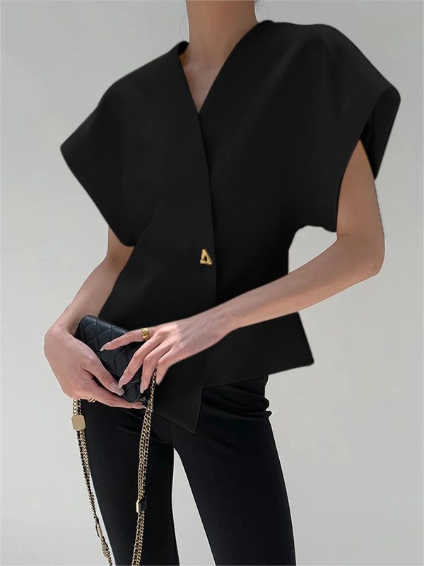 Trendy V-Neck Button Down Blouse - Image 7