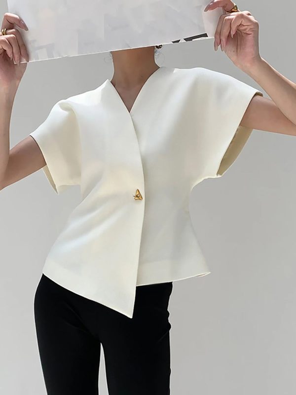 Trendy V-Neck Button Down Blouse - Image 2