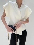 Trendy V-Neck Button Down Blouse