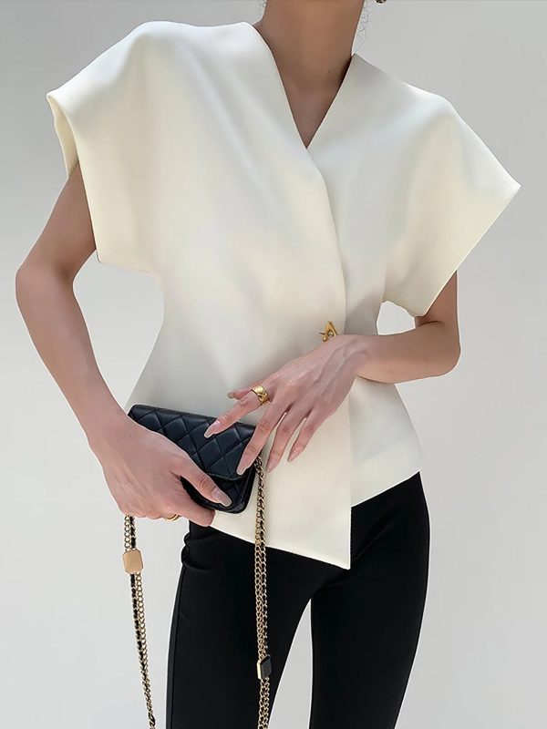 Trendy V-Neck Button Down Blouse - Image 3