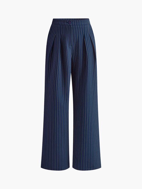 Pinstripe Pleated Wide-Leg Pants - Image 5
