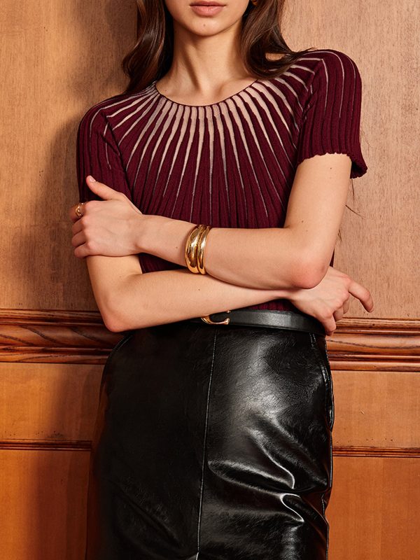 Plain Short Sleeve Knit Top - Image 6